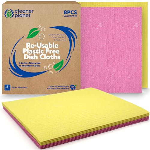 SOL 8 panni riutilizzabili senza plastica, panni in spugna super assorbenti per lavare e pulire multiuso, durevoli, senza striature, altamente assorbenti, lavabili, morbidi e delicati sulle superfici