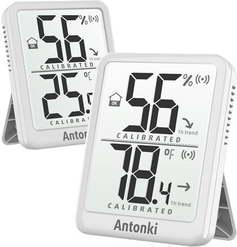 Antonki 2 Pack Room Thermometer Small Hygrometer Indoor Humidity Monitor Sensor, Digital Temperature and Humidity Meter Gauge for Home, Baby Nursery, Reptile, Greenhouse - Battery Included