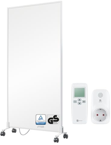 BR Bringer Infrarotheizung Standgerät - 1200 Watt - Energiesparend - Mobile Elektroheizung mit Standfüßen auf Rollen, Smart Thermostat und Fernbedienung - TÜV & GS (weiß)