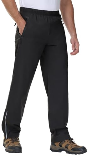 MOCOLY Mens Water Proof Overtrousers Breathable Waterproof Rain Pants Waterproof Over Trousers for Outdoor Work Walking Hiking Motorcycle Cycling Golf Black XXL