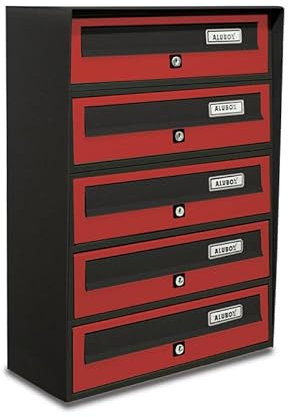 ALUBOX SLIM Cassette Postali Condominiali 5 Posti 63X39X30 Cm In Lamiera Zincata E Alluminio Cassetta Postale Da Esterno Condominiale Con Sistema Anti Prelievo (ANTRACITE ROSSO)