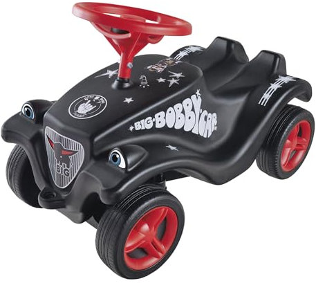 Big Bobby Car Classic Little Rocker - Rutschauto ab 1 Jahr im dunklen Rock n‘ Roll-Design mit rotem Sicherheits-Lenkrad und Hupe, für Kinder ab 12 Monaten (bis 50 kg), schwarz mit Aufklebern