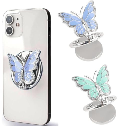 BDEPSTR 2 Piezas de Soporte para Anillo de teléfono Celular Butteryfly Soporte, 360 Grados Anillo Movil Dedo Agarre Kickstand Compatible para Teléfonos Móviles y Tabletas-Azul,Verde