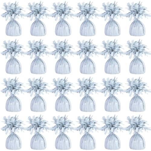 PARTYRAMA.CO.UK White Foil Helium Balloon Weights 175gr - Pack of 24 - Durable & Colourful Weights for Birthdays Parties, Events & Celebrations - Perfect Balloon Weight Holders