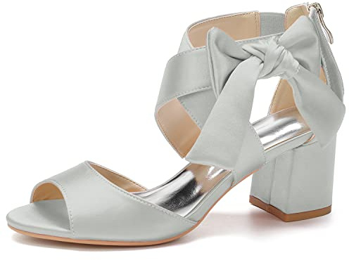 Sandalia De Vestir para Mujer con Cremallera Zapatos De Tacón Ancho Punta Abierta Verano,Plata,37 EU