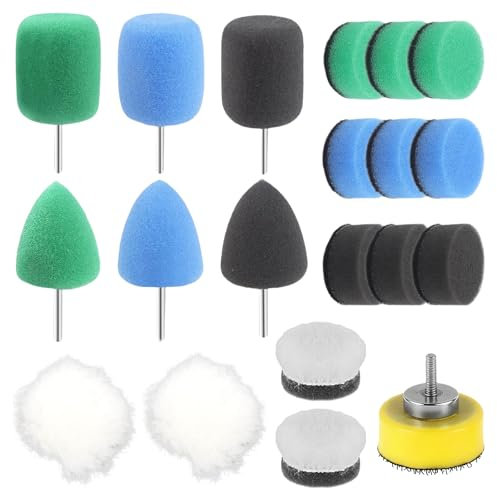 Lot de 20 Mini Set de Polissage, Kit de Polissage Pad Éponge à Polir pour Petites Surfaces(25 mm), Mini Embouts de Polissage pour Visseuse Sans Fil, pour Ponçage de Voiture, Outil Rotatif Electrique