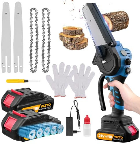 Mini Motosierra de 8 Pulgadas sin Cable 10000Mah, Portátil Eléctrico de mano Pequeña Motosierra con Cerradura de Seguridad, con 2 Baterías, para Cortar Madera poda de árboles