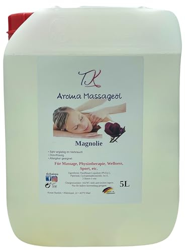 5L Aroma Massageolja – Magnolia för massage, sjukgymnastik, wellness, sport etc., farmaceutisk kvalitet