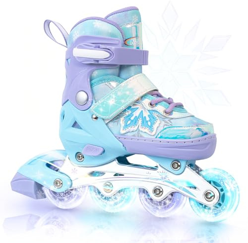 Nattork Kids Adjustable Inline Skates - Snowflake Blades Roller Skates for Girls Boys, Safe & Comfortable for Children Beginners Blue Size 1 2 3 4
