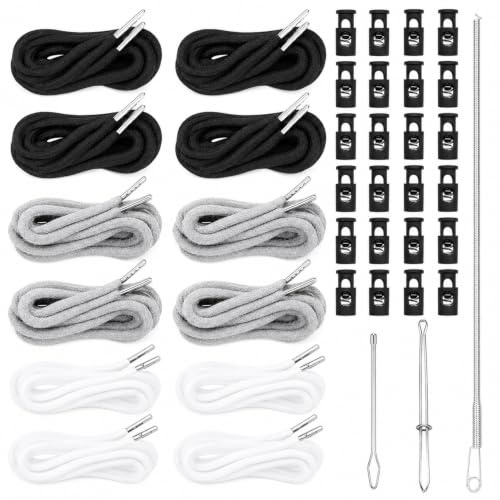 Veszoen 12 piezas cordón para pantalones de jogging 140cm pantalones de jogging banda correas de pantalonas cordón con costura y cordóns tapón, cuerdas de cuerda reemplazo para pantalonas de baño