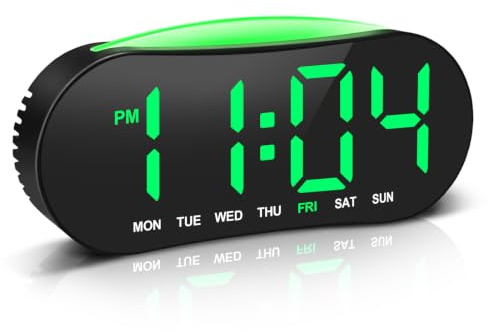 PiKaPiKaP Digital väckarklocka med stor blå LED-display | 2 larmtider och snooze-funktion | 12/24 timmars format och veckodagvisning | bordsväckarklocka för sovrum kontor | grön