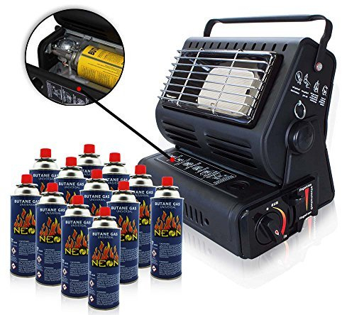 1 x Rsonic Camping a Gas ★ Al aire libre gasstrahler calefacción para tiendas de campaña ★ Calefacción central de gas de cerámica calentadores de gas Camping calefacción Rsonic Gasheizung + 12 Butane Gas Flaschen 1