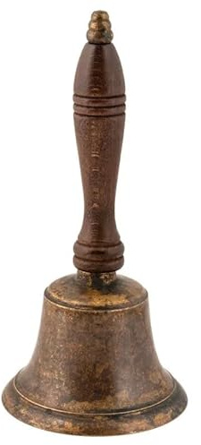 Campana Campanella in ottone brunito con manico in LEGNO da tavolo