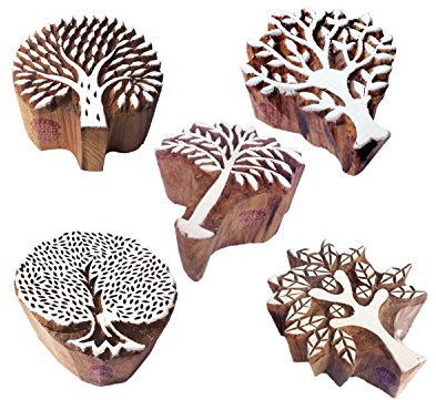 Royal Kraft Indian Design Flower and Tree Wooden Blocks Print Stamp (Set of 5)