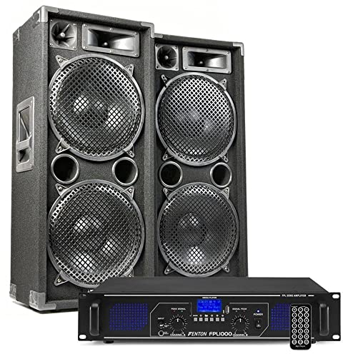 MAX212 - DJ Starter Kit - DJ Boxen Set 2800 Watt inklusive Verstärker mit Bluetooth, MP3, USB, MAX212 Bundle 2 Lautsprecher mit Verstärker, PA-Anlage Komplett Set