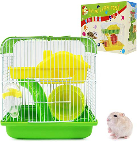 Bps BPS-1326 Hamsterkäfig, Mini-Haus, Chalet, für Hamster, mit Futternapf, Tränke, Rad, speziell, zufällige Farbe, 25 x 23 x 17 cm