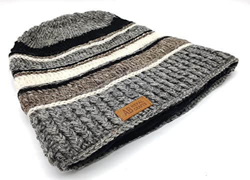 Trend stickad mössa lång beanie Nepal handgjord ny ull en storlek grå svart beige, Grå svart beige, one size