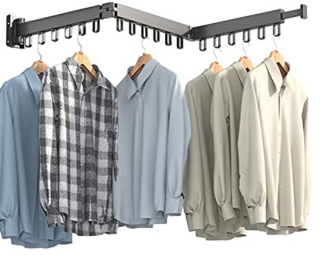 Wäscheständer Wand 3 Abschnitte Faltbar Wandmontage Aluminium Wandtrockner, Ausziehbar Zusammenklappbar Clothes Drying Rack mit 18 Kleiderständer Aufhängering, für Balkon Schlafzimmer Badezimmer