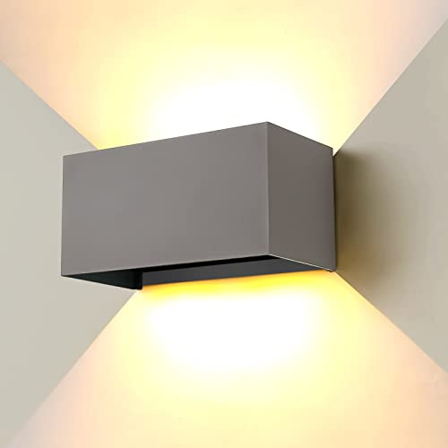 ENCOFT 24W Applique da Esterno Interno COB LED Lampada da Esterno a Parete IP65 Impermeabile 3000K in Alluminio Plafoniera da Parete per Giardino Balcone Grigio