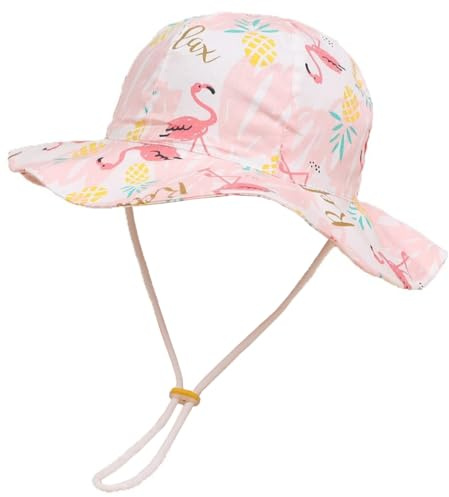 Kiniris Chapeau Bob Coton Bébé Fille Garçon Anti-UV Casquette Chapeau de Soleil Bob Enfant Pliable Été Cartoon Animal Voyage Plage Outdoor Rose Flamant 6-12 Mois