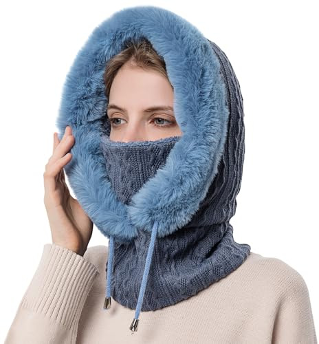 TAGVO Termisk balaclava för kvinnor, balaclava vinter fleece huva skidmask balaclava multifunktionell fleecemask för kallt väder utomhus skidåkning berg camping vandring, E-blå 05, one size