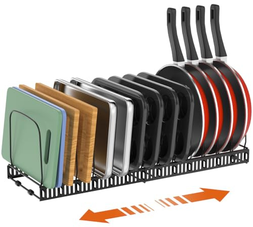 Housolution Cutting Board Organizer Rack, Expandable Baking Tray and Cookie Sheet Organizer with 14 Adjustable Dividers, Bakeware Muffin Tin Cupcake Pan Storage Organizer for Cabinet, Black
