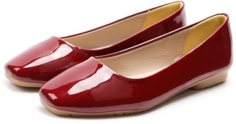 Rojeam Womens Flats Shoes Fold Up Pumps Ballet Flat Slip-on Ballerina Pumps Shoes Loafers Ladies Roll Up Shoes (Lacquer Red, Size 8)