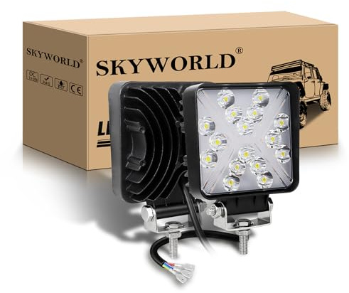 SKYWORLD 2Pcs Phare de Travail à led, 10cm 48W Carré Phares Feux de Travail Lampe Blanc Ambre 12V 24V Phares led Feu de Recul pour 4x4 Offroad Voiture Camion Tracteur SUV, feu antibrouillard