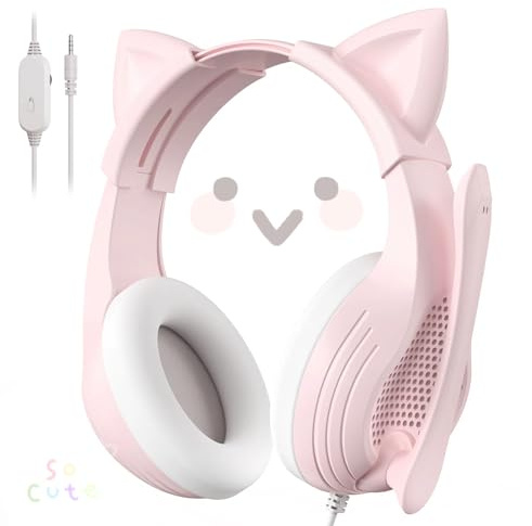 SENLOO Gaming Headset with Microphone for PS4 Xbox One PS5 Controller, Over Ear Wired Headphones with Mic for PC Computer Mac Laptop and Consoles (Light Pink)