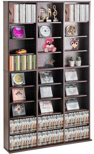 VEVOR Media Storage Cabinet, 9-Layer DVD Shelf Holds up to 756 CDs, Adjustable CD Shelves 27 Compartments, Protects & Organizes Music, Movie, Video Games or Memorabilia Collections, Espresso