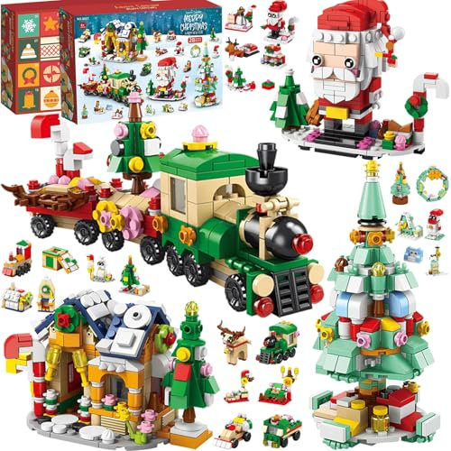 Advent Calendar 2025 Building Blocks Kids Kit Christmas Tree Train Santa 24 Days Christmas Countdown Blocks Toys 24 Box Xmas Advent Calendar 2025 Building Fillers Kids Boys Girls 5-14 Gifts
