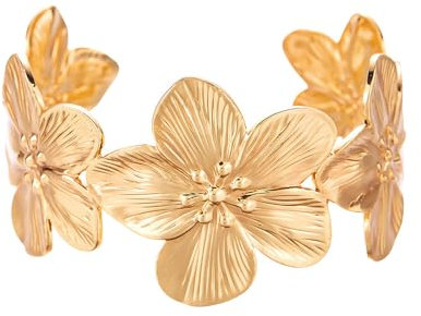 FDEETY Damenarmbänder Personalisierte Blumenarmbänder Strand Urlaubsschmuck Nische Offene Armbänder Accessoires Zwei Farben Erhältlich Modisch und Vielseitig（Gold）