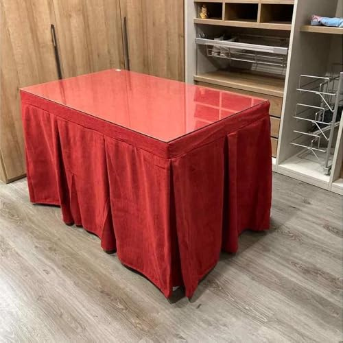 Genérico Ropa Chenilla de Mesa Camilla Rectangular (Rojo) con 10 Pliegues - Medida 120 x 70 cm (72 cm de Altura) - Falda Mesa Camilla, Enaguillas, Enaguas, Ropa Chenilla