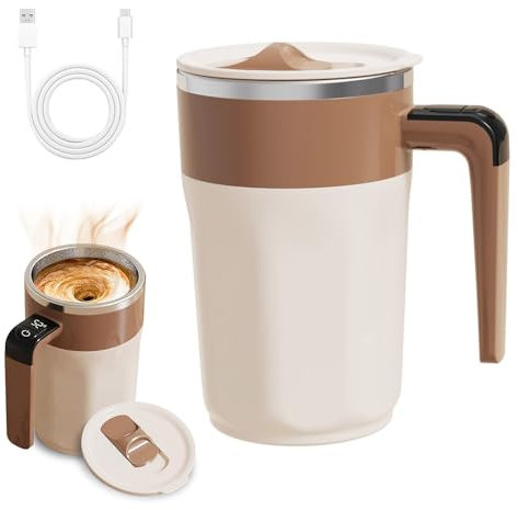Lotvic Tasse à café auto-mélangeuse de 400 ml avec couvercle, mélangeur magnétique automatique avec affichage de la température LCD, tasse à mélanger électrique pour café, lait, thé, chocolat chaud