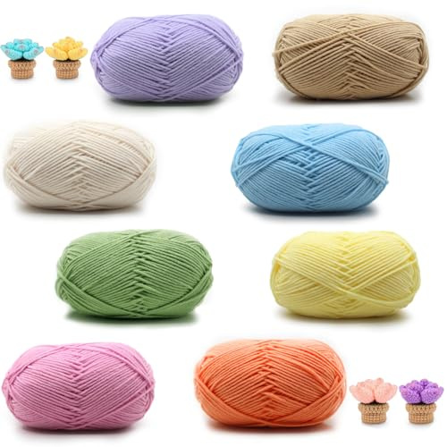 Virkgarn, 8 stycken Chunky virkgarn för nybörjare, ull för virkning, innehåller mjölkbomullsgarn, 50 g handstickningsgarn, 8 färger, för nybörjare virkning och hantverk