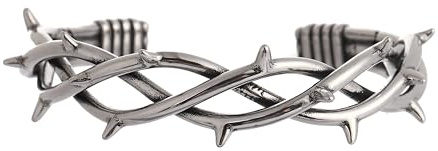 TURTLEDOVE Gothic Thorn Cuff Bracelet, Punk Barbed Wire Bangle, Stainless Steel Twisted Jewelry