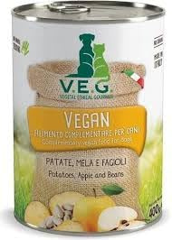 Marpet Umido Cane e Gatto Vegan, alimento complementare per cani e gatti adulti di tutte le taglie, vegano, gusto Patate, Mela e Fagioli | 6 lattine da 400 grammi l'una.