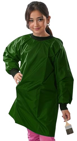 ND Sports School Kids Craft Time Art Class Protective Wipe Clean Smock Apron (Bottle Green, 12-14 Years)
