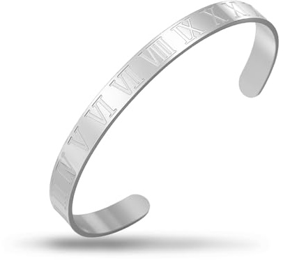 SIPURIS Armband med romerska siffror 7 mm brett polerat armband för män kvinnor mode manschett armband armring personlig gravering 2 st justerbara smycken, One Size, Rostfritt stål, Ingen ädelsten