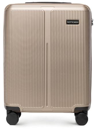 WITTCHEN Stripes Line | Kabinenkoffer 55 × 39 × 20 cm (M) | Hartschale ABS handgepäck Koffer 36 l, 4 Rollen 360° & Zahlenschloss | Handgepäck Tasche für Lufthansa/Eurowings/Ryanair | Farbe: Gold
