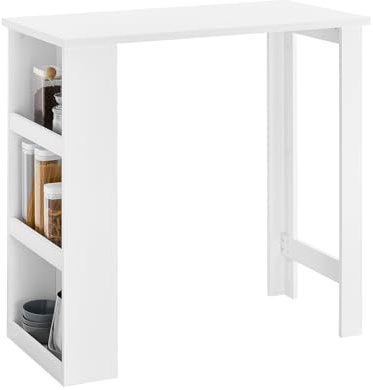 SoBuy Tavolo Alto da Cucina, Tavolo da Bar Moderno con Ripiani di Stoccaggio, Design Salvaspazio per Cucina Piccola, Soggiorno, Angolo Bar o Studio Bianco 112 x 57 x 106 cm FWT17-II-W