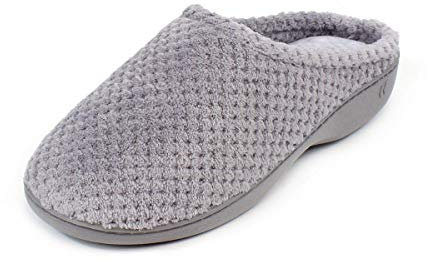 Isotoner Women Ladies Popcorn Terry Mule Slippers Open Back, Grey (Pale Grey Pgr), 8 UK