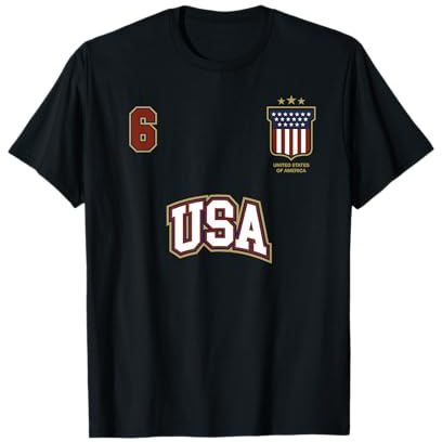 Équipe Football États Unis Sports Nombre 6 Drapeau Américain T-Shirt