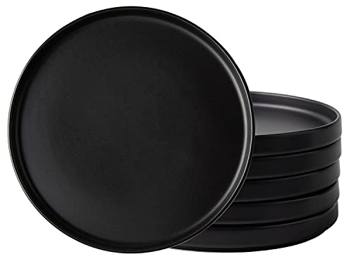 AmorArc Ceramic Plates Set of 6, Matte Glaze 8.0 Inch Dishes Set for Kitchen, Dessert,Salad,Appetizer, Small Dinner Plates, Microwave & Dishwasher Safe, Scratch Resistant, Matte Black