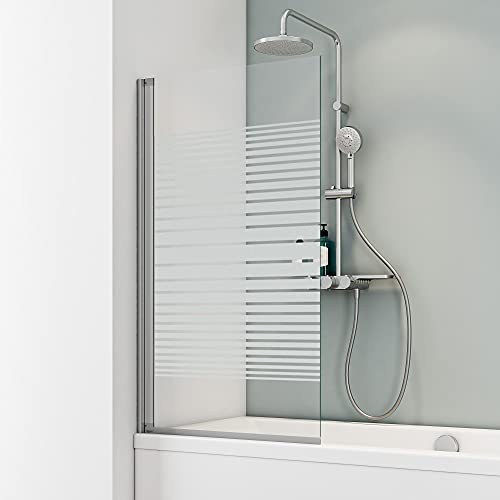 Schulte Duschwand Berlin, 70 x 130 cm, 5 mm Sicherheitsglas Dekor Querstreifen, Alu-Natur, Duschabtrennung für Badewanne