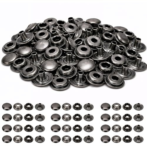 Trimming Shop Lot de 50 boutons pression en 4 parties, durables et légers, sans couture pour loisirs créatifs du cuir, vestes, réparation de vêtements, sacs à main, noir métallisé 10 mm