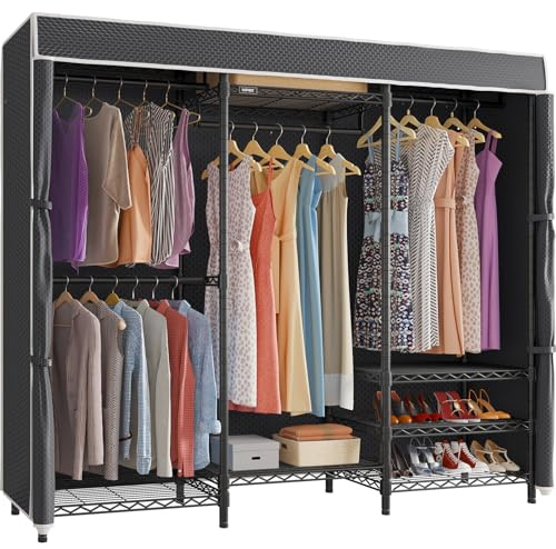 VIPEK V5C Heavy Duty Covered Clothes Rack Portable Closet Rack, Black Metal Clothing Rack with Black Upgarded Polyester Cover, Adjustable Custom Freestanding Closet Wardrobe, Max Load 800LBS