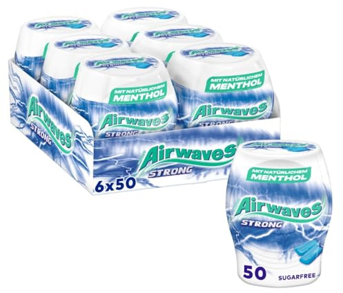 Airwaves Kaugummi Zuckerfrei, Strong Gum, 6 x 50 Dragees, Großpackung Chewing Gum, Kaugummi ohne Zucker mit Minz Frische (300 Dragees)