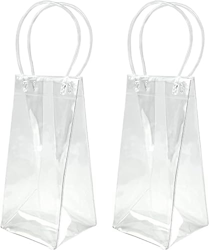HREDZEO Sac de Vin de Glace,2 Pcs Transparent Pliable Pochette à Vin Refroidisseur Pochettes à Vin en PVC pour Champagne Bière Froide Vin Blanc Boissons Réfrigérées