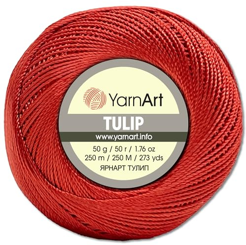 Frida's Wollhaus YarnArt 50g Tulip Crochet Yarn Fillet Yarn Microfiber Shiny Silky 49 Colors (421 | Red)